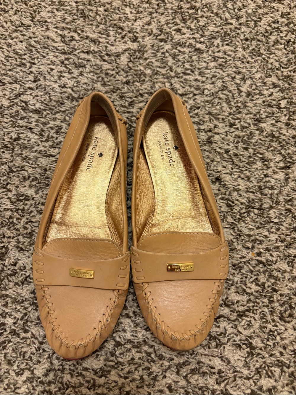 kate spade Tan Leather Moc Toe Penny Loafers